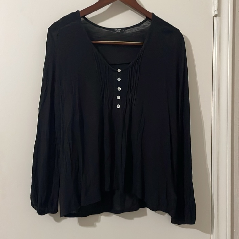 Luck Brand Black Half Button-Front Women's Top Size S